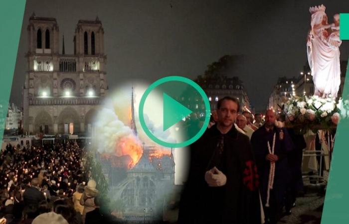 Notre-Dame ha encontrado su estatua de la Virgen y el Niño, acompañada por cientos de creyentes en París