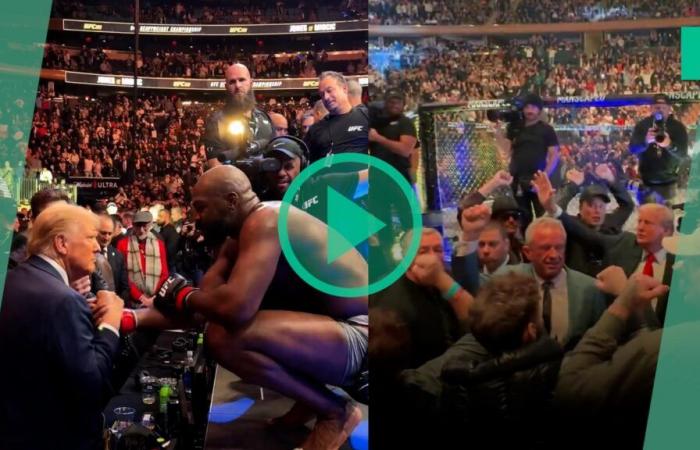 Donald Trump fue recibido como campeón durante una pelea de MMA de UFC entre Jon Jones y Stipe Miocic en Nueva York