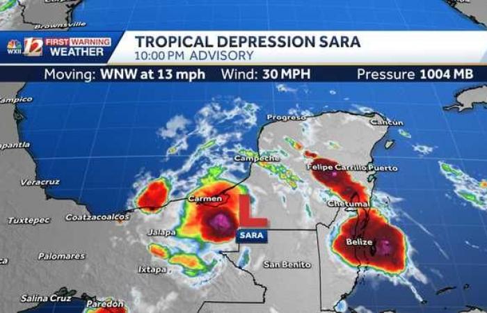 La última trayectoria de la tormenta tropical Sara