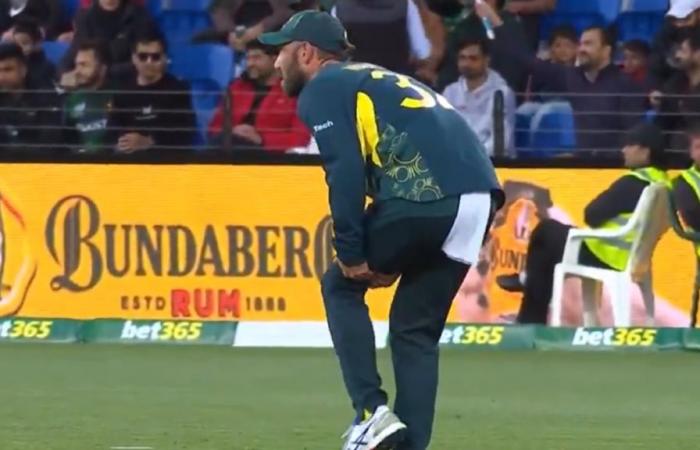 Lesión en el tendón de la corva de Glenn Maxwell, video, foto, tercer partido internacional T20 entre Australia y Pakistán