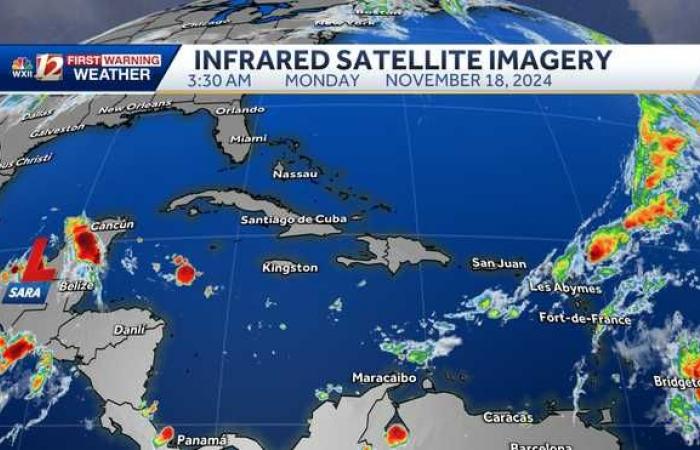 La última trayectoria de la tormenta tropical Sara