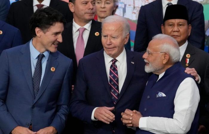 El primer ministro Modi, Justin Trudeau y Joe Biden capturados en un fotograma de una foto familiar del G20 en Río de Brasil | Últimas noticias India