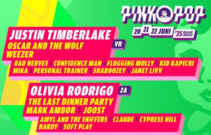 Alineación de Pinkpop 2025: Justin Timberlake, Olivia Rodrigo, Muse y más