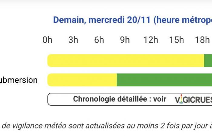 Alerta meteorológica – Altos Pirineos, Gers, Alto Garona, Ariège, Pirineos Atlánticos y Landas en alerta amarilla por fuertes vientos y nieve en las montañas el miércoles 20 de noviembre