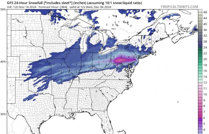 Los modelos de pronóstico insinúan la primera tormenta de nieve en el Atlántico medio