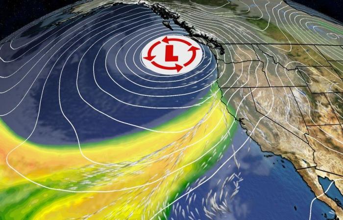 El ‘ciclón bomba’ del Pacífico marca el comienzo de un fuerte río atmosférico hacia el oeste