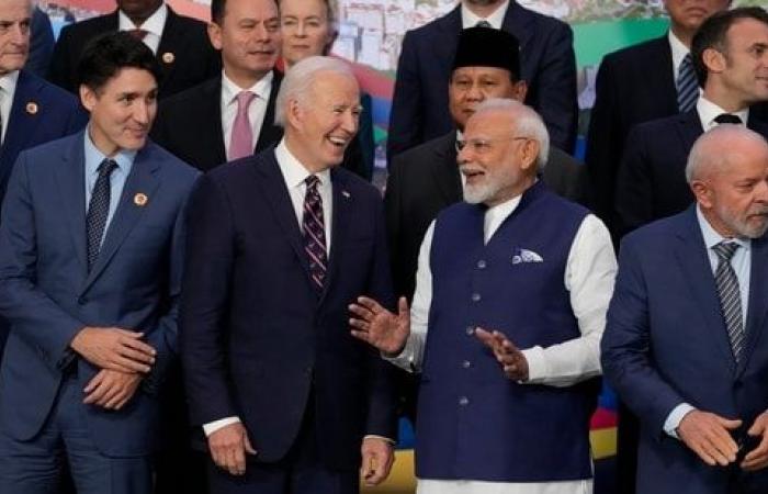 El primer ministro Modi, Justin Trudeau y Joe Biden capturados en un fotograma de una foto familiar del G20 en Río de Brasil | Últimas noticias India