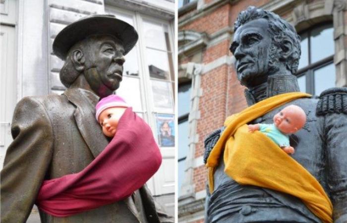 Así celebran el Día Internacional del Hombre en Gante: las estatuas reciben un portabebés (Gante)