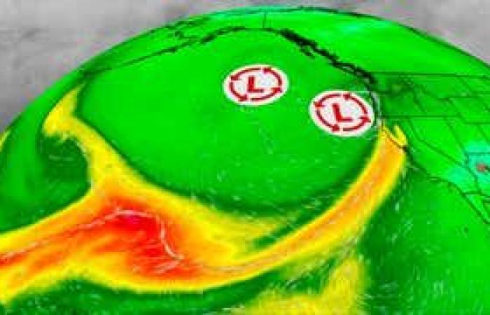 El ‘ciclón bomba’ del Pacífico marca el comienzo de un fuerte río atmosférico hacia el oeste