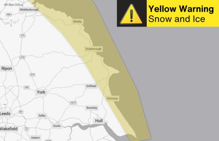 Advertencias meteorológicas amarillas emitidas por nieve y hielo en la costa de Yorkshire