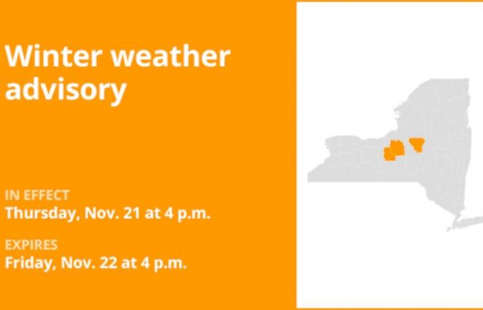 Aviso de clima invernal emitido para el centro de Nueva York hasta las primeras horas de la noche del viernes: hasta 7 pulgadas de nieve