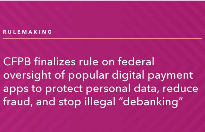 CFPB finaliza norma sobre supervisión federal de aplicaciones de pago digitales populares para proteger datos personales, reducir el fraude y detener la “desbancación” ilegal