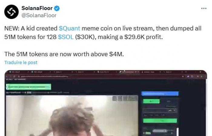 Este adolescente crea la memecoin QUANT en Solana, se embolsa 30.000 dólares, pero pierde 2 millones de dólares