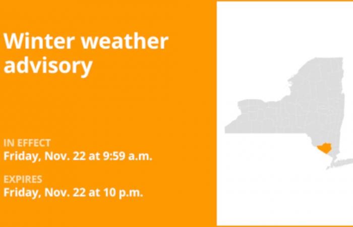 Clima de Nueva York: aviso de clima invernal para el condado de Orange hasta el viernes por la noche: hasta 3 pulgadas de nieve