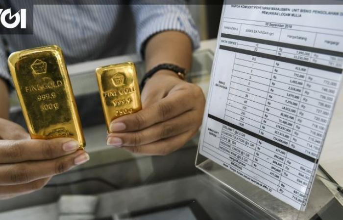 El precio del oro de Antam se disparó 21.000 rupias a cambio de 1.541.000 rupias por kilogramo