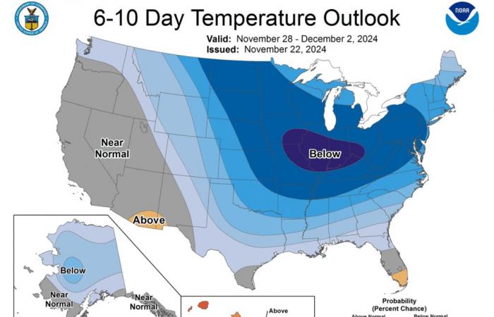 ¿Nevará el día de Acción de Gracias? Aquí se pronostican frío, nieve y tormentas.