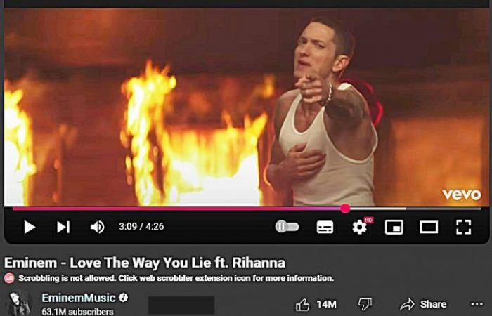 Eminem – Hazaña “Love The Way You Lie”. Rihanna superó los 2,9 mil millones de reproducciones en YouTube | Eminem.Pro