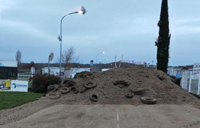 Los agricultores bloquean la fábrica de Danone en Villecomtal-sur-Arros para defender un sector local