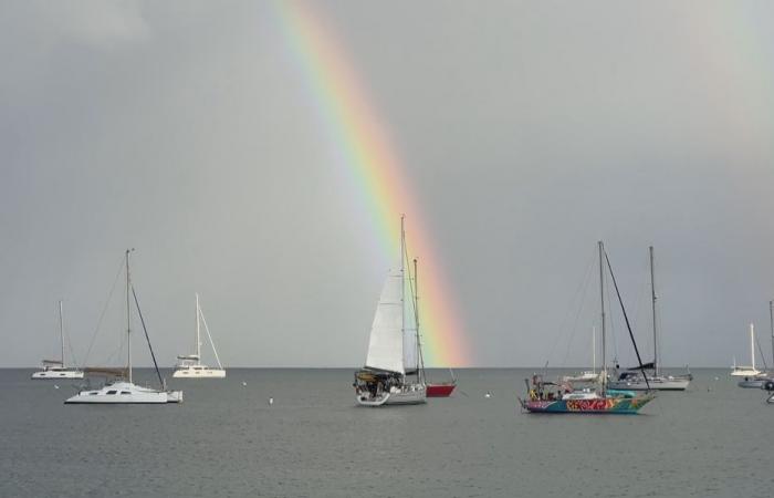 Llegada a Marie-Galante de los dos Amel Yachts Thauride V y Vagalonga, acercándose Maryse Etzol