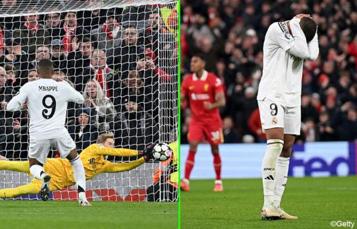 Continúa la miseria de Mbappé en el Madrid: el francés falla un penalti en Anfield en la indefensa derrota del Real