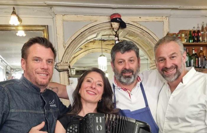 Acordeón y corchos lioneses: Nathalie Bernat junto a los chefs