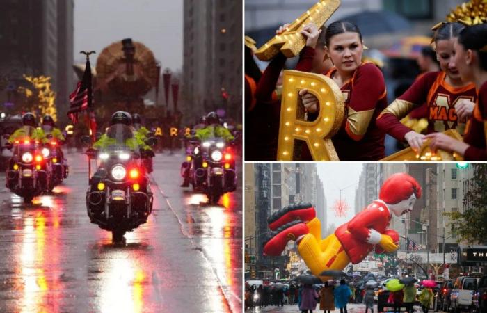 La lluvia no logra amortiguar el 98º Desfile de Acción de Gracias de Macy’s 2024 en Nueva York mientras los juerguistas vestidos con ponchos llenan las calles: fotos