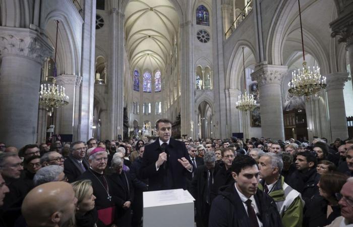 El presidente francés, Emmanuel Macron, presenta el nuevo “brillo” de la catedral de Notre-Dame de París cinco años después del incendio de abril de 2019.