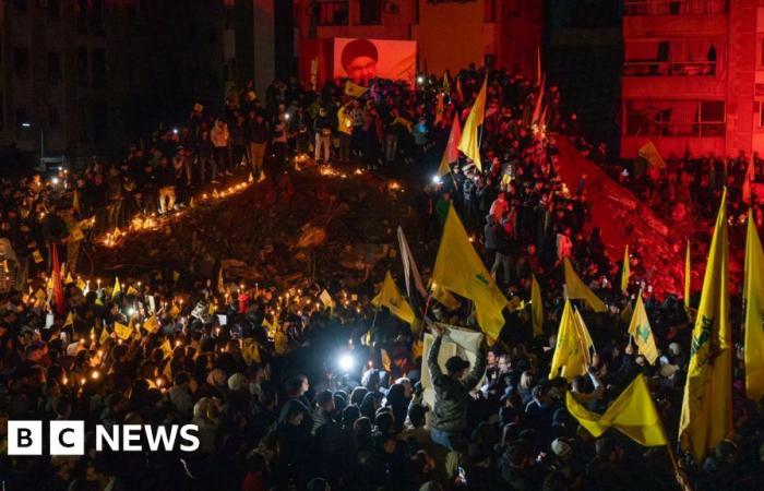 Miles de personas visitan el monumento al exlíder de Hezbolá, Hassan Nasrallah