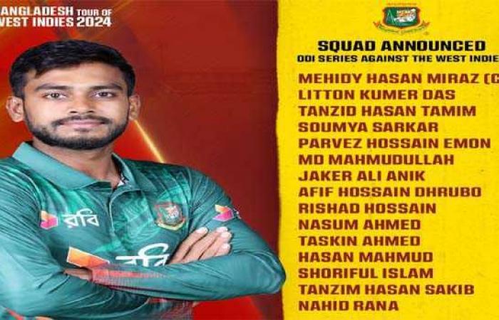 Bangladesh revela el equipo para los ODI de las Indias Occidentales