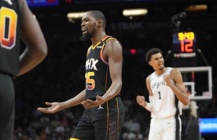 Kevin Durant sale del partido Suns-Spurs después de torcerse el tobillo, el estado del jueves es incierto