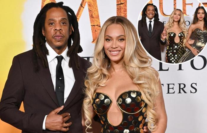 Jay-Z sonríe con Beyoncé y Blue Ivy en el estreno de ‘Mufasa’ tras demanda por violación