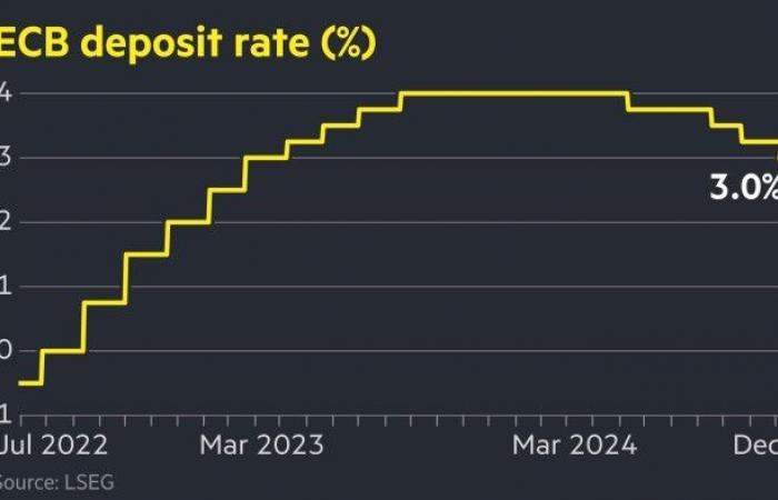 El BCE rebaja los tipos de interés un cuarto de punto, hasta el 3%