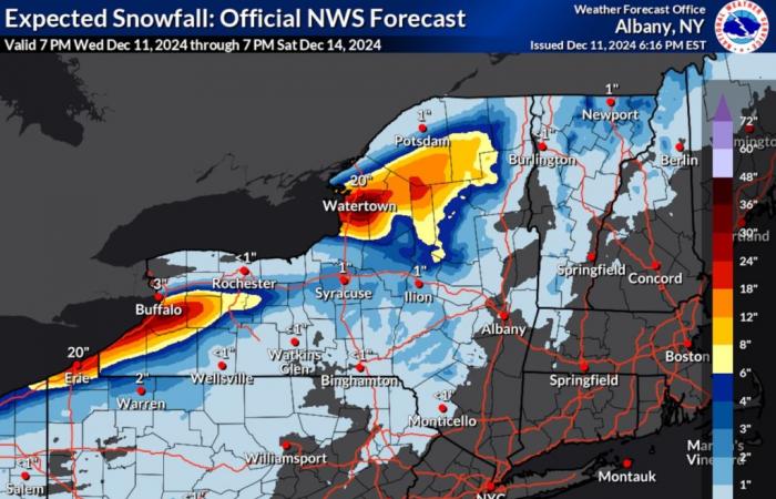 Estado de emergencia declarado: 2-3 pies de nieve, se pronostican fuertes vientos para North Country, oeste de Nueva York