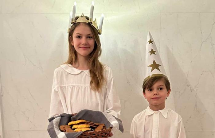 Princesa Estelle coronada con velas por Santa Lucía