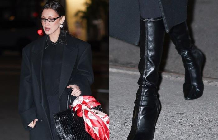 Bella Hadid se pone botas Pointy Femme LA para un elegante look monocromático de invierno en Nueva York