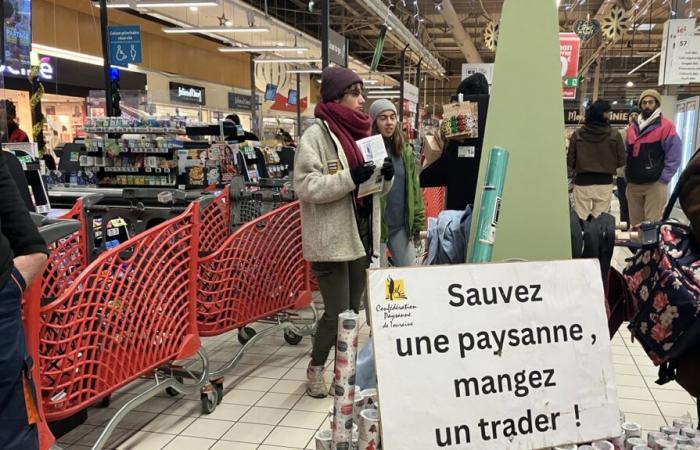 La Confederación Campesina bloquea la tienda Auchan en Saint-Cyr-sur-Loire