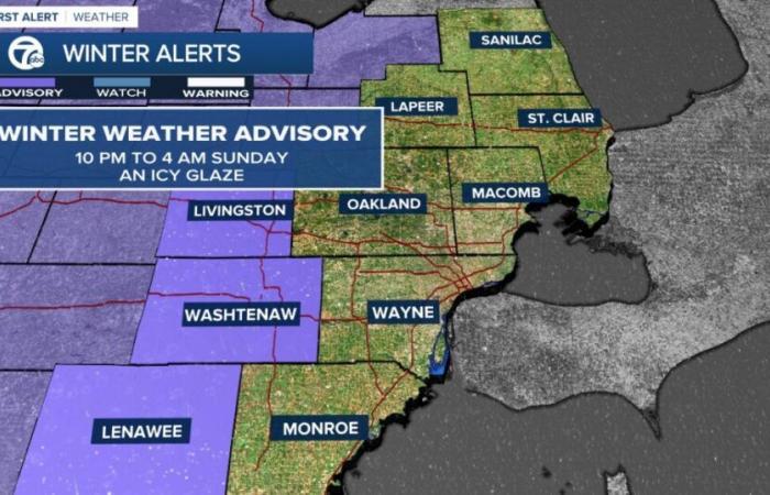 Aviso de clima invernal emitido para partes del área metropolitana de Detroit a partir de las 10 p.m.