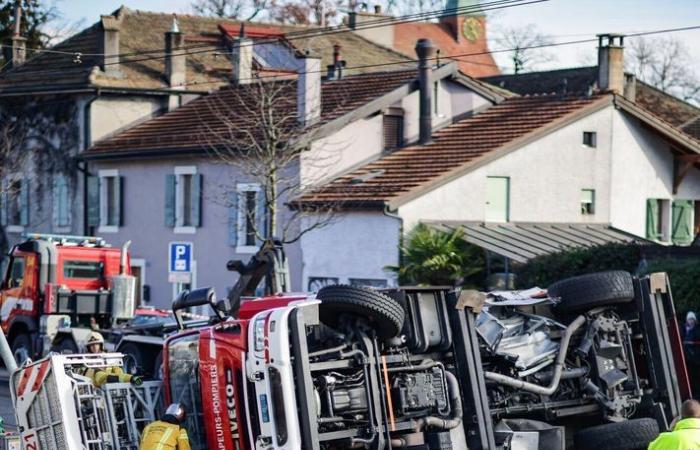 Accidente: colisión entre tranvía y camión de bomberos en Onex