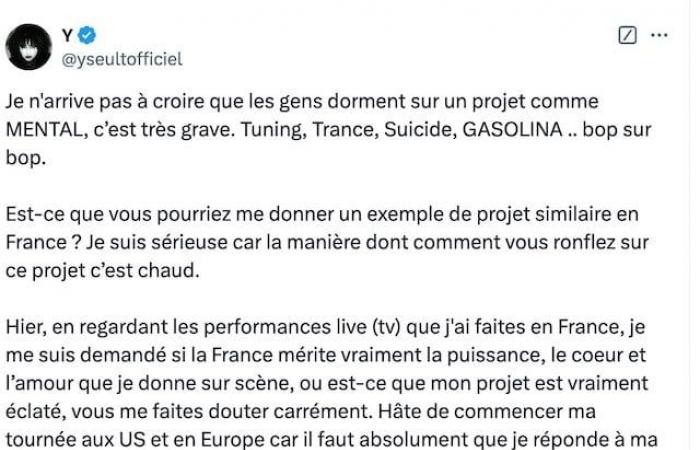 Molesta por el fracaso de su nuevo álbum, la cantante Yseult ataca a los franceses que no la “merecen”