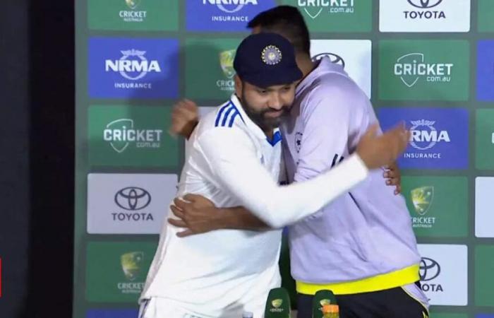 R Ashwin se retira: escenas emotivas, un cálido abrazo mientras Rohit Sharma se despide de su compañero de equipo | Noticias de críquet