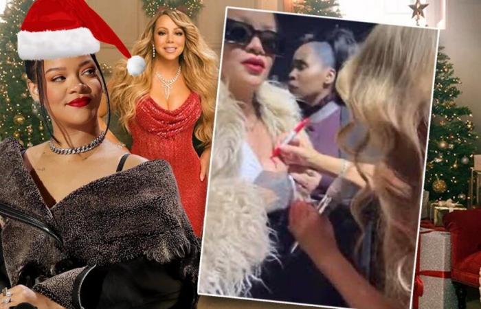 Mariah Carey firma un autógrafo en el pecho de Rihanna