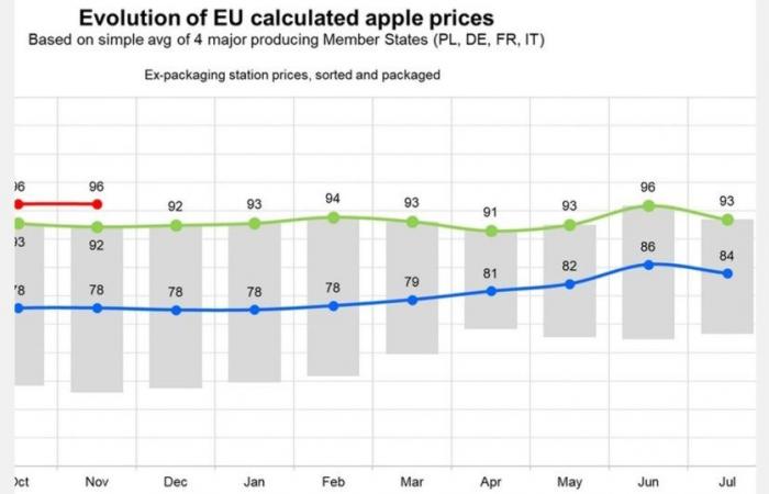 Los precios de las manzanas en la UE aumentaron un 4,3% interanual en noviembre de 2024, con variaciones regionales