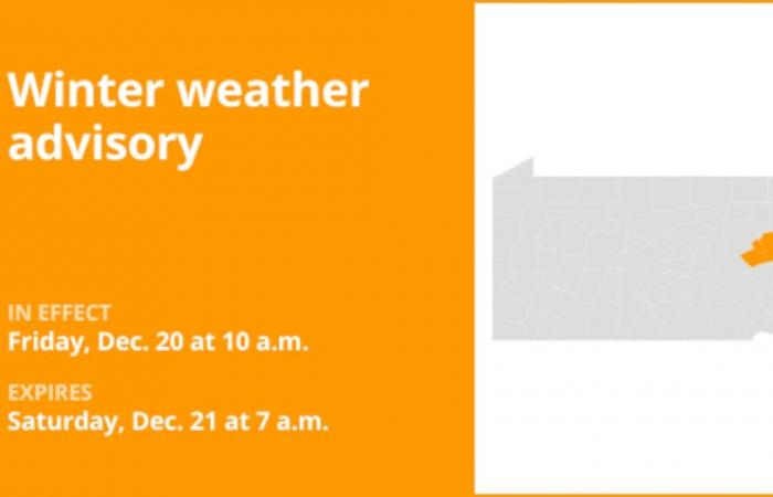 Aviso de clima invernal emitido para los condados de Carbon y Monroe hasta el sábado por la mañana: hasta 3 pulgadas de nieve