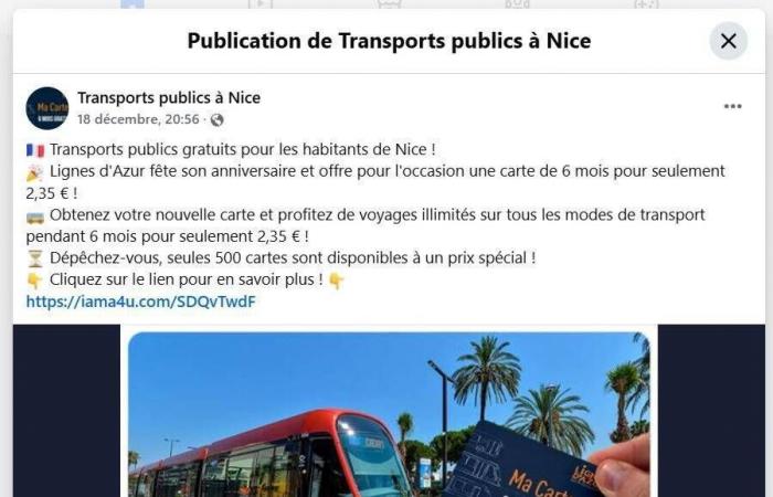 ¿Ligne d’Azur ofrece seis meses de tranvía por 2,35 euros en Facebook? es una estafa