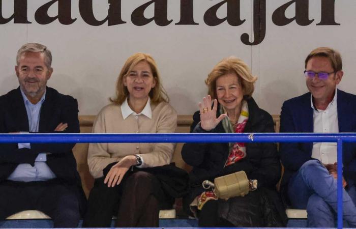 La Reina Sofía anima con ternura a su nieto Pablo durante su partido de balonmano