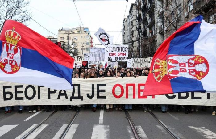 Impresionantes imágenes de una manifestación en Serbia tras el derrumbe del techo de una estación