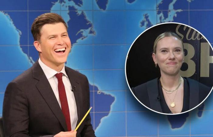 Scarlett Johansson se estremece cuando Colin Jost se ve obligado a bromear sobre el matrimonio en ‘SNL’