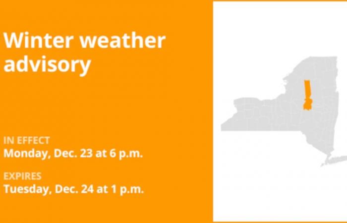 Clima de Nueva York: Condado de Herkimer bajo aviso de clima invernal hasta el martes por la tarde: hasta 5 pulgadas de nieve