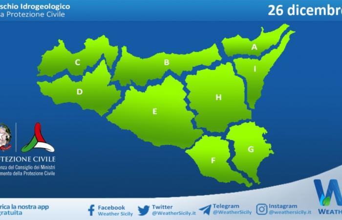 Tiempo en Sicilia: boletín de alerta meteorológica para mañana jueves 26 de diciembre de 2024