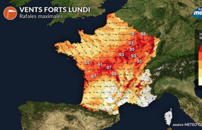 Vendaval y fuertes vientos el lunes a 100 km/h en Francia